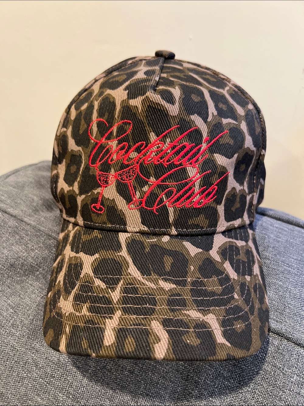 Anthropologie Leopard Print Baseball Cap with Red Embroidery